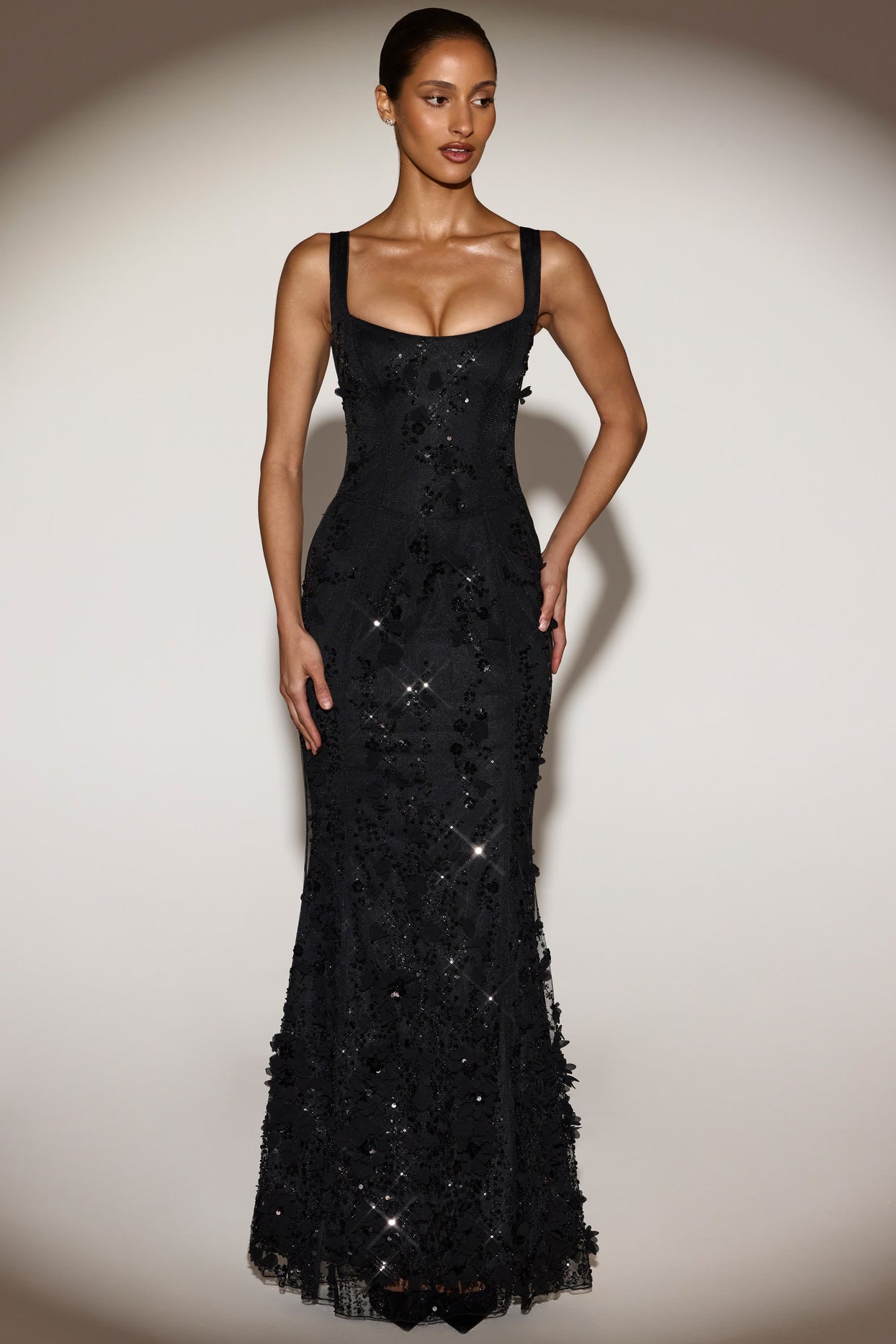 Embellished Fishtail Corset Gown in Black