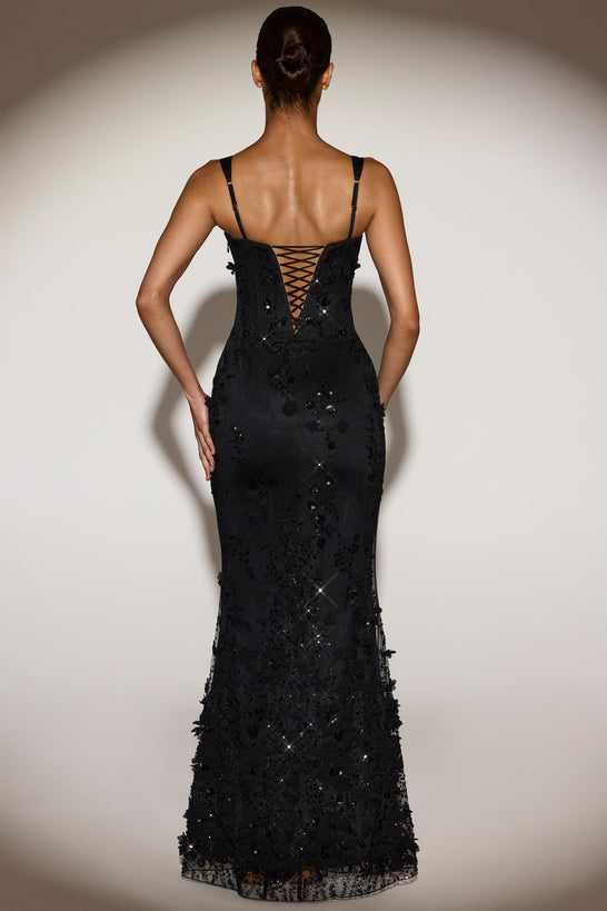 Embellished Fishtail Corset Gown in Black