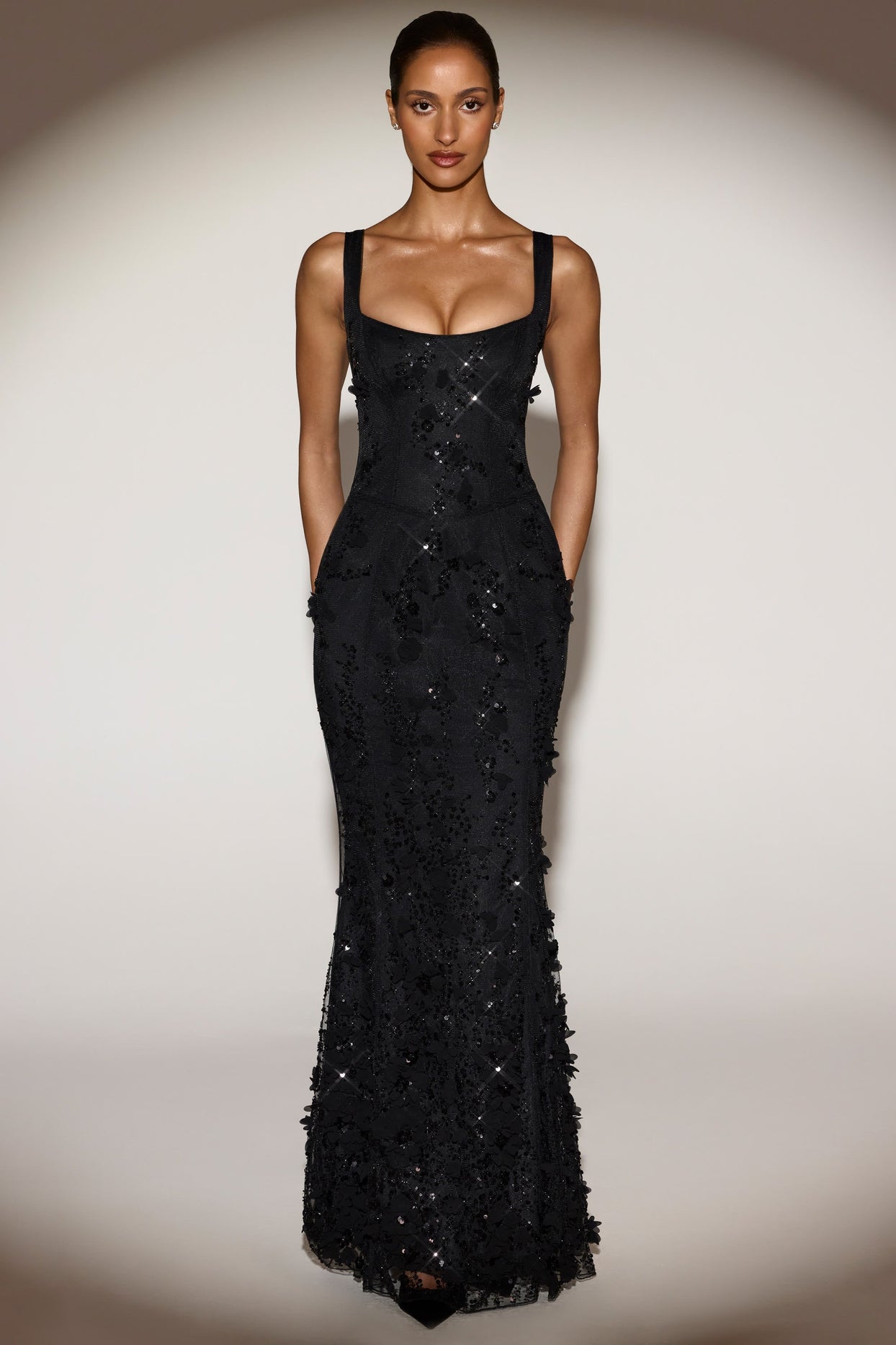 Embellished Fishtail Corset Gown in Black