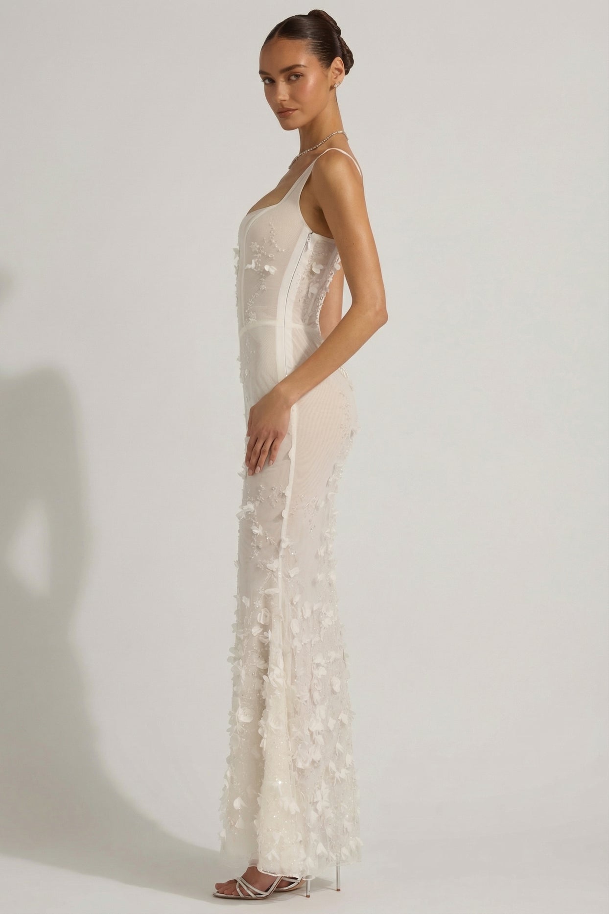 Embellished Appliqué Soft-Scoop Corset Gown in White - 6