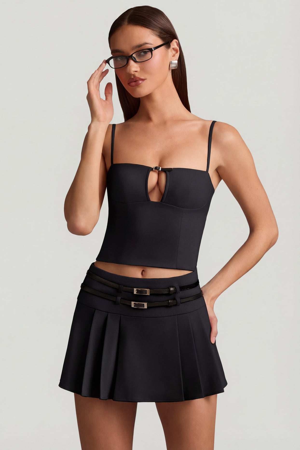 Oh Polly's Anna wearing the Vivia Full Top in Black fabric perfect for a night out