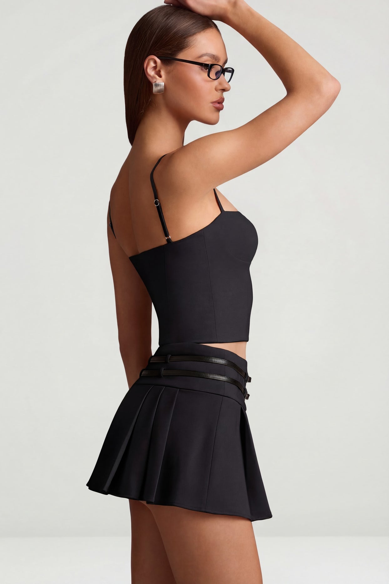 Oh Polly's Anna wearing the Vivia Full Top in Black fabric perfect for dinner dates