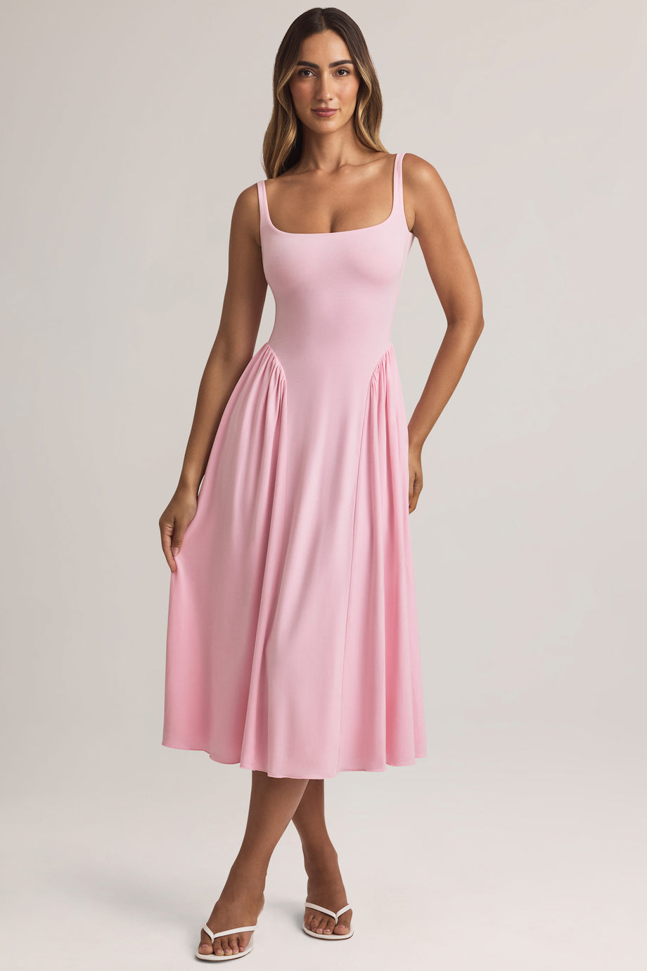 فستان ميداكسي مودال إيه لاين باللون الوردي الباستيل