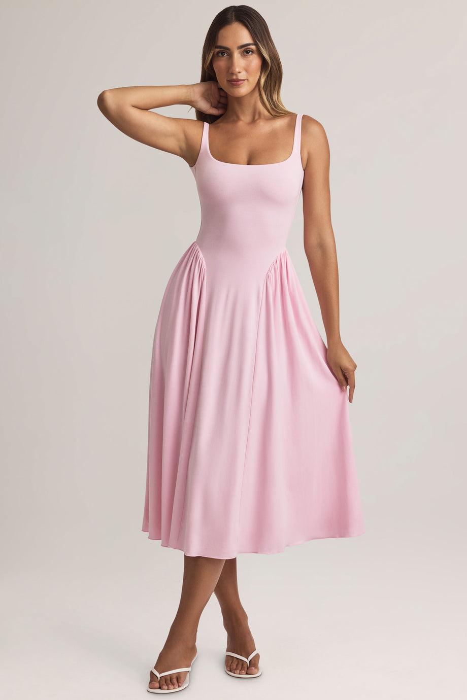 فستان ميداكسي مودال إيه لاين باللون الوردي الباستيل