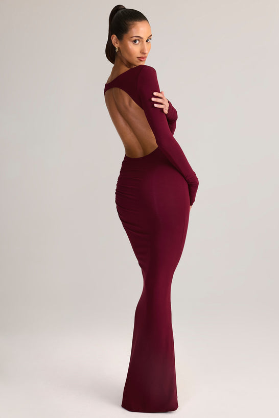Regine Modal Ruched Backless Maxi Dress in Wine | Oh Polly Regine Modal Ruched Backless Maxi Dress in Wine | Oh Polly