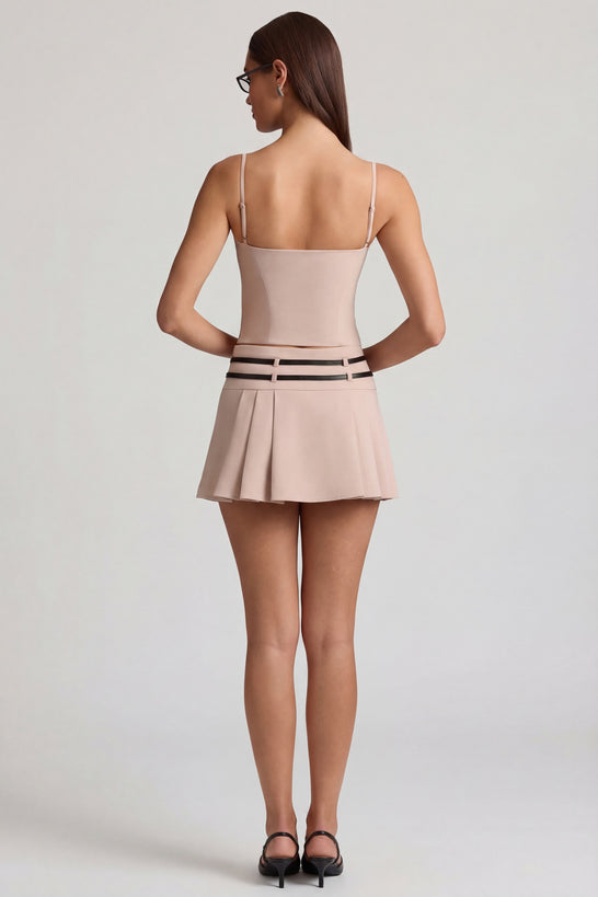 Oh Polly's Anna wearing the Velora Mini Skirt in Mushroom fabric perfect for brunch with friends