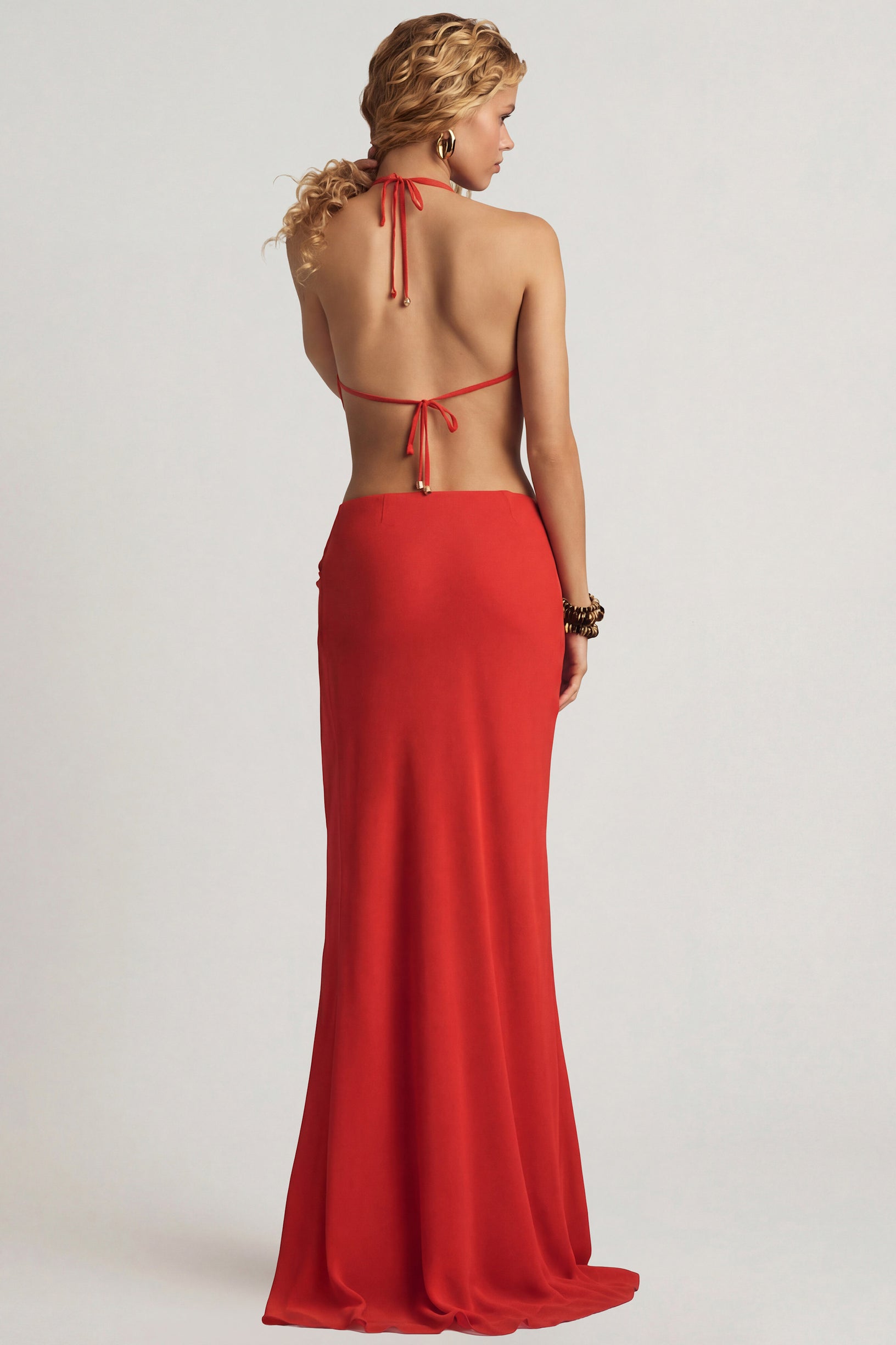 Mid-Rise Split Maxi Skirt in Chilli Red - 2