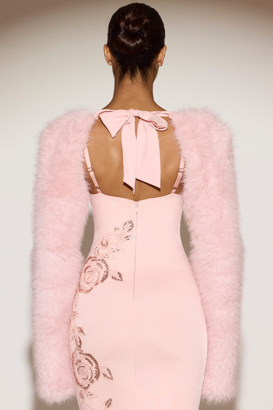 Faux Fur Tie-up Sleeves in Ballet Pink
