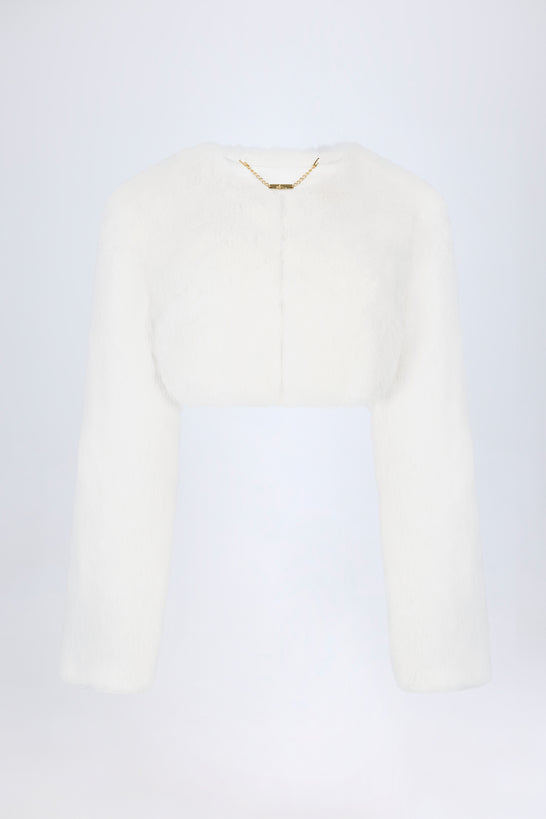 Faux Fur Cropped Bolero in White