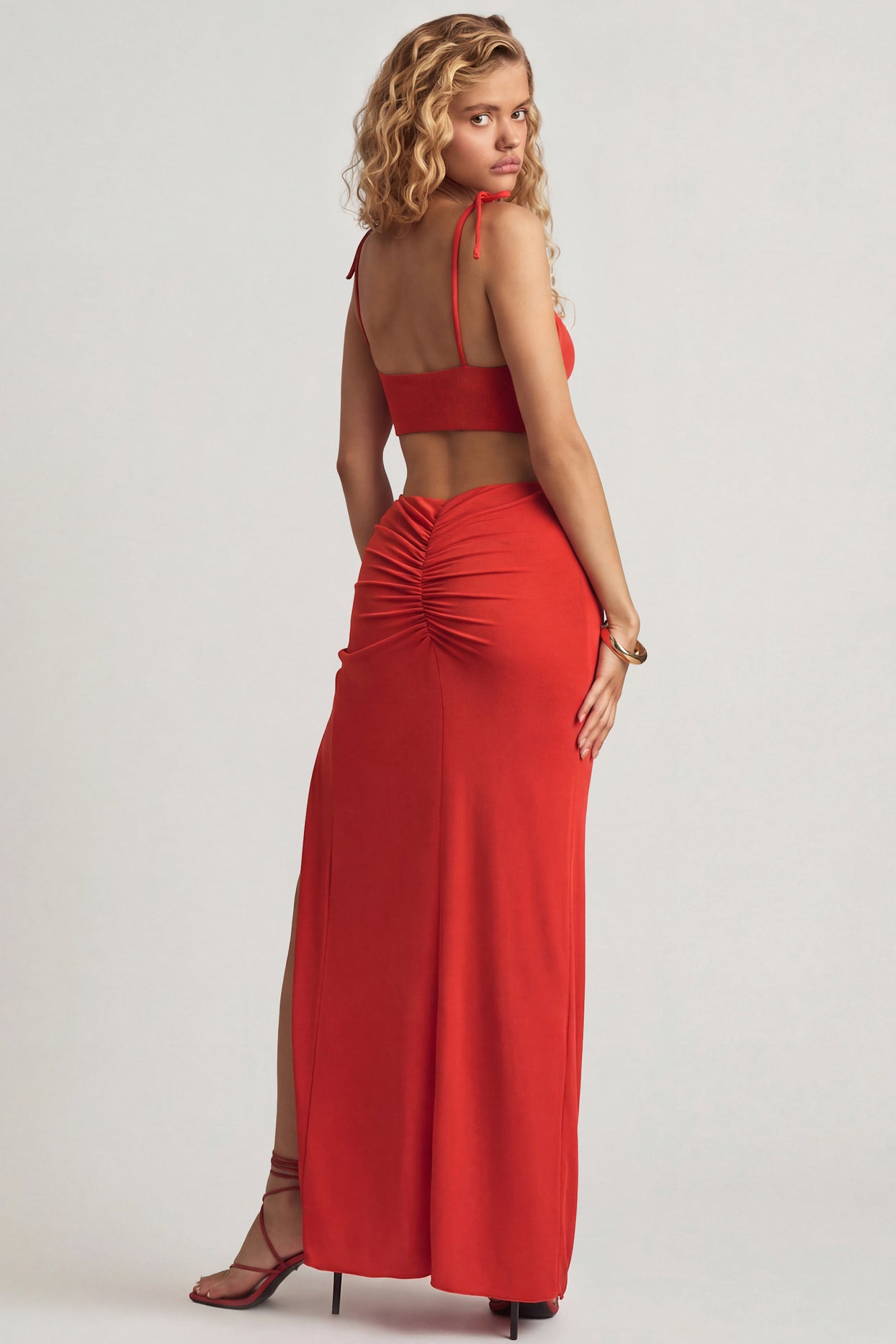 Textured Jersey Asymmetric Maxi Dress in Chilli Red - 5