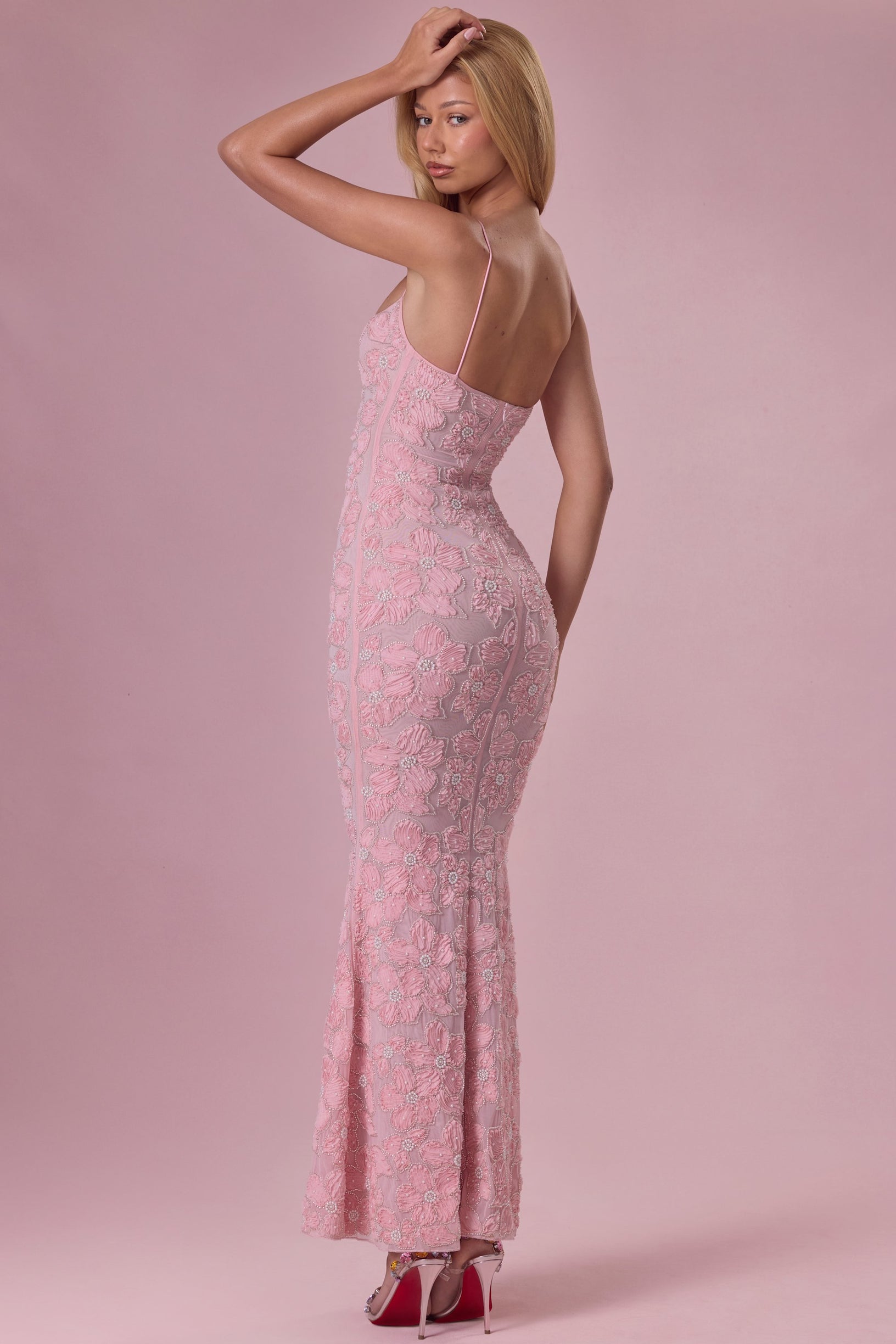 Embellished Square Neck Maxi Dress in Blush - 2