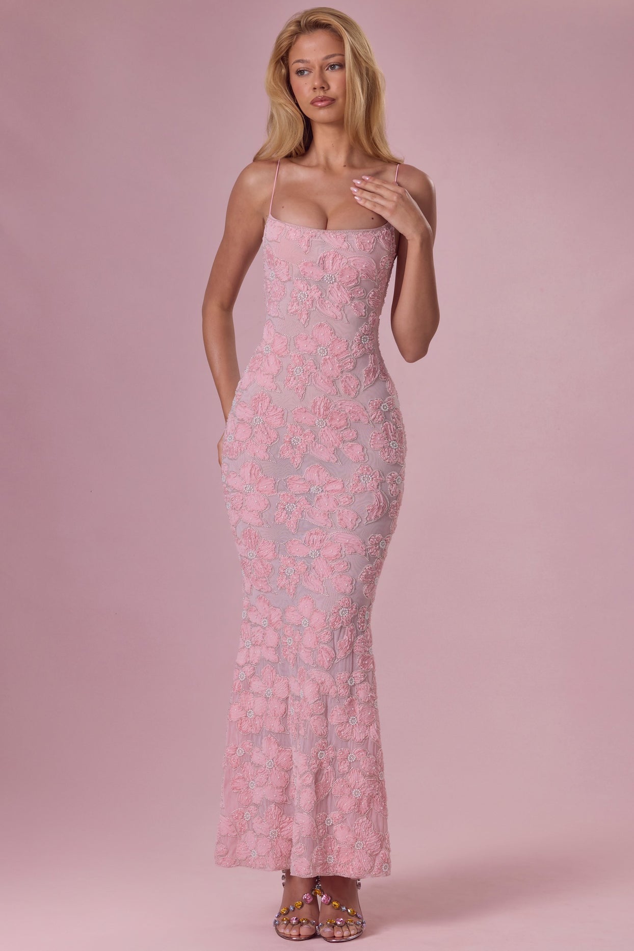 embellished blush maxi dress Orchid Embellished Cutout Slit Maxi Dress