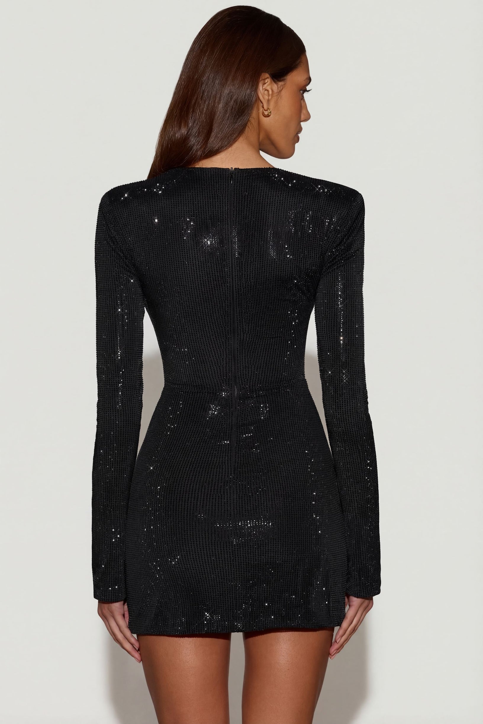 Embellished Asymmetric Bodycon Mini Dress in Black - 2