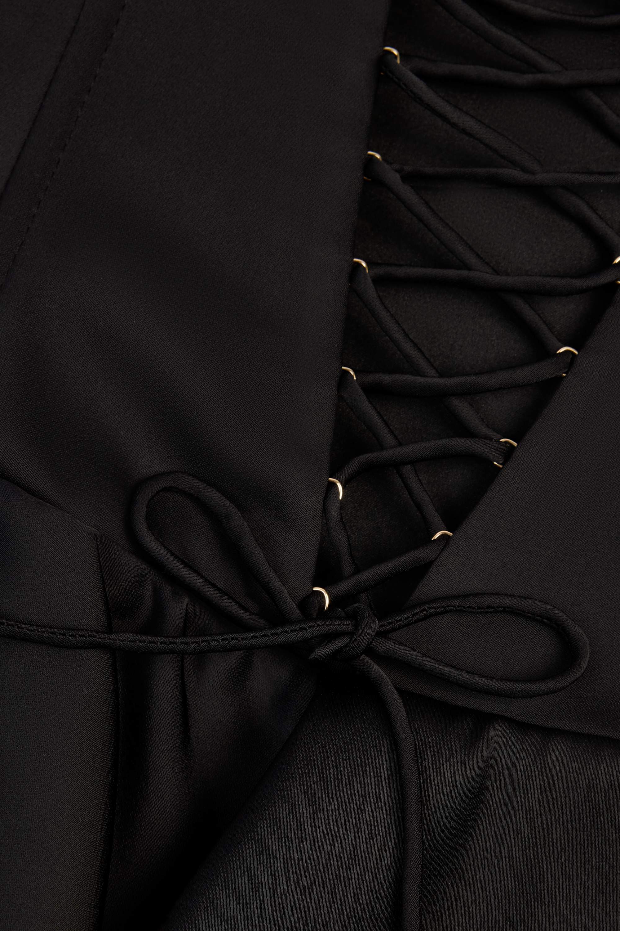 Ruffled Lace-Up Corset Playsuit in Black