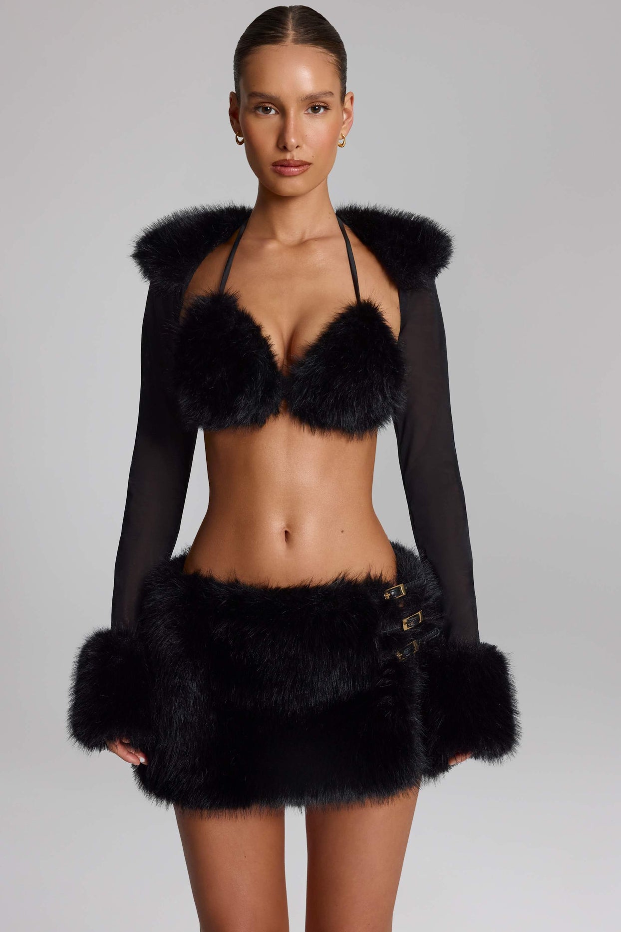 Faux Fur-Trim Bolero in Black