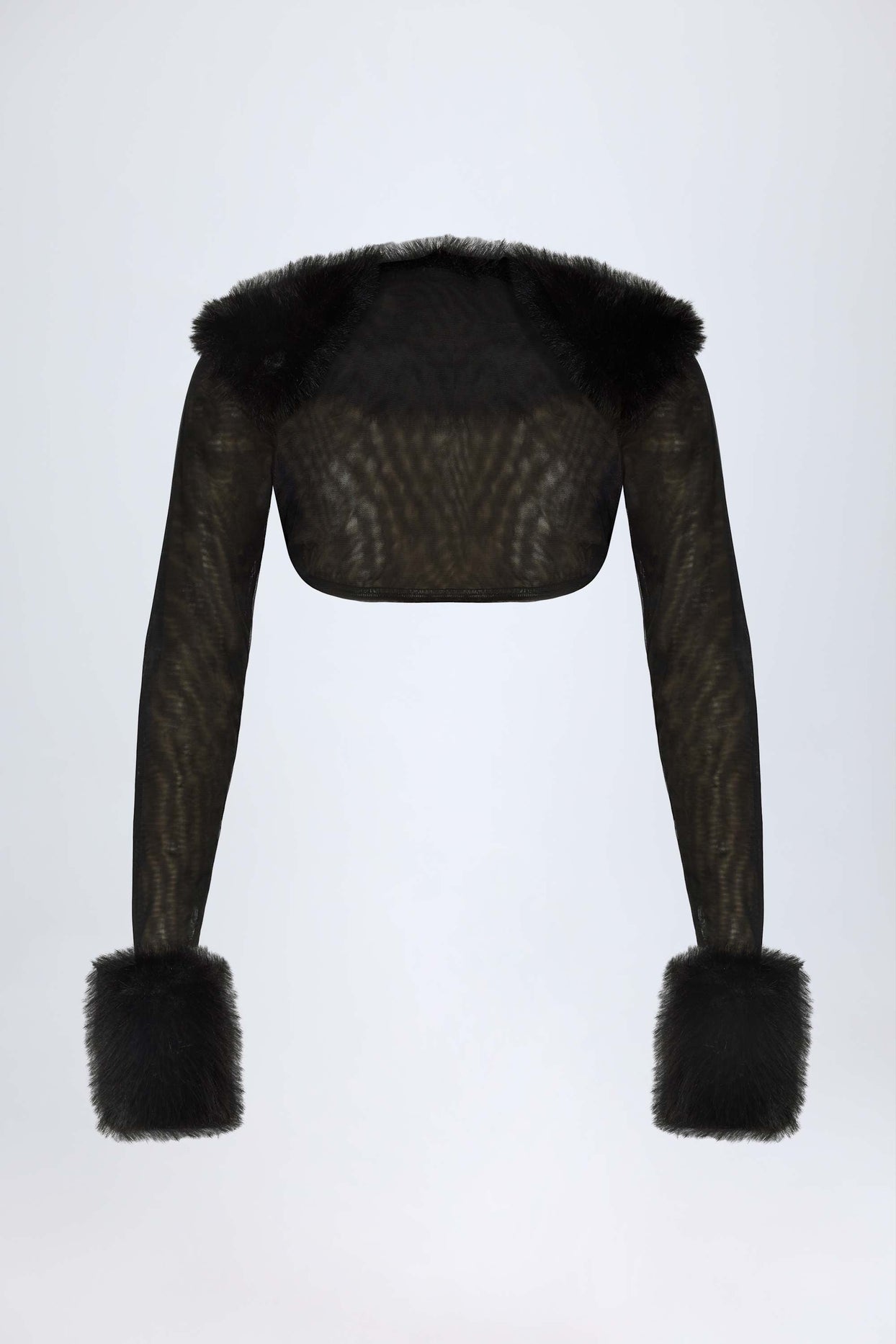 Faux Fur-Trim Bolero in Black