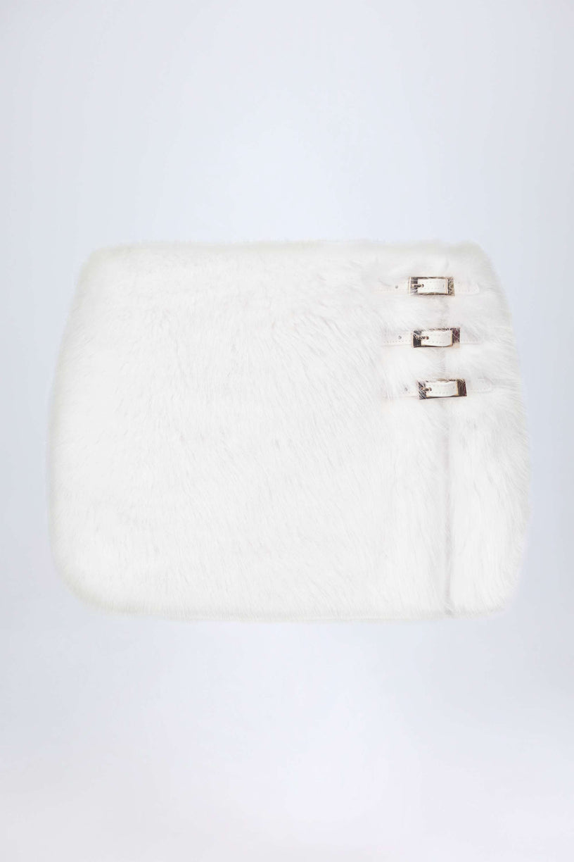Buckle-Detail Faux Fur Micro Mini Skirt in White - 2