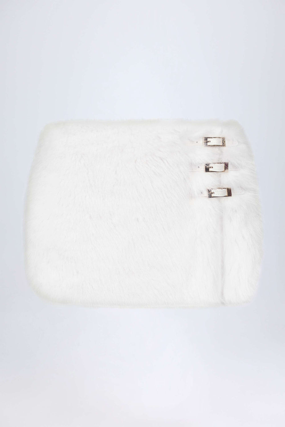 Buckle-Detail Faux Fur Micro Mini Skirt in White