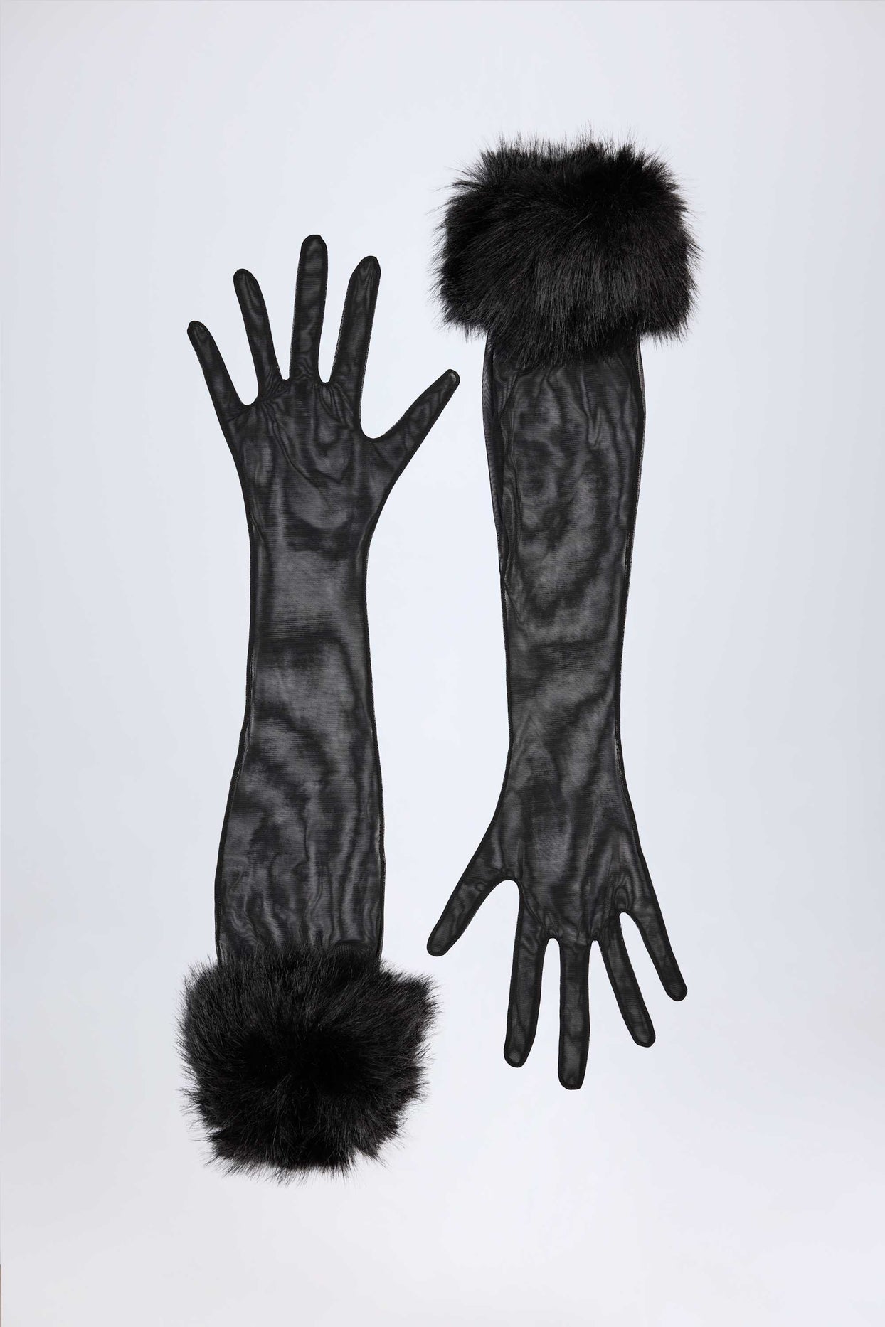 Faux Fur-Trim Gloves in Black