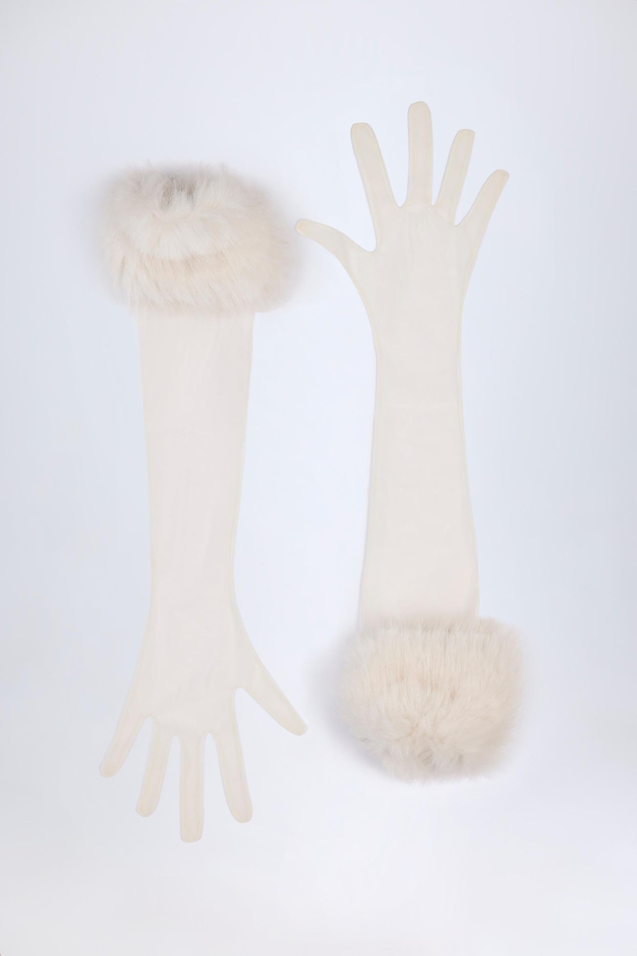 Faux Fur-Trim Gloves in White