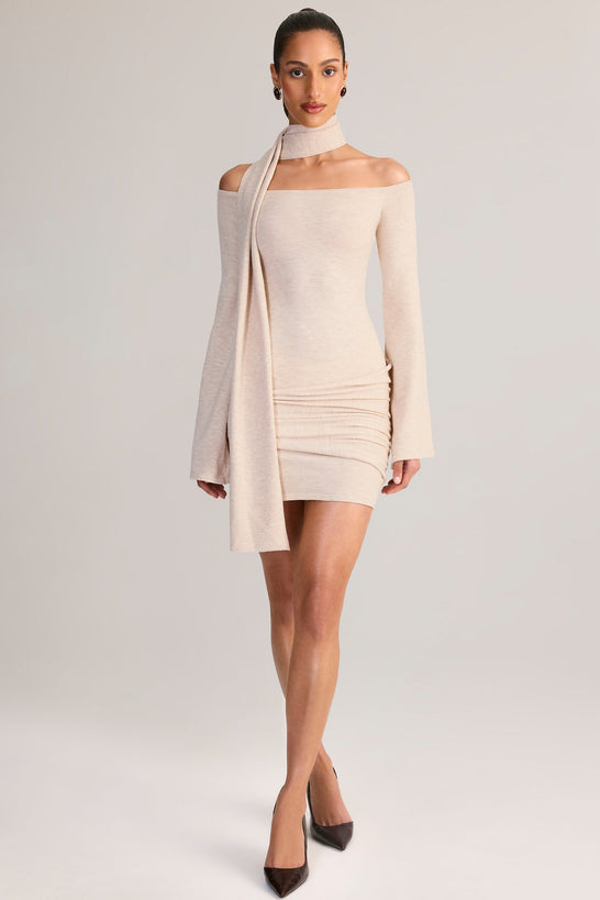 Scarf-Detail Off-Shoulder Mini Dress in Cream