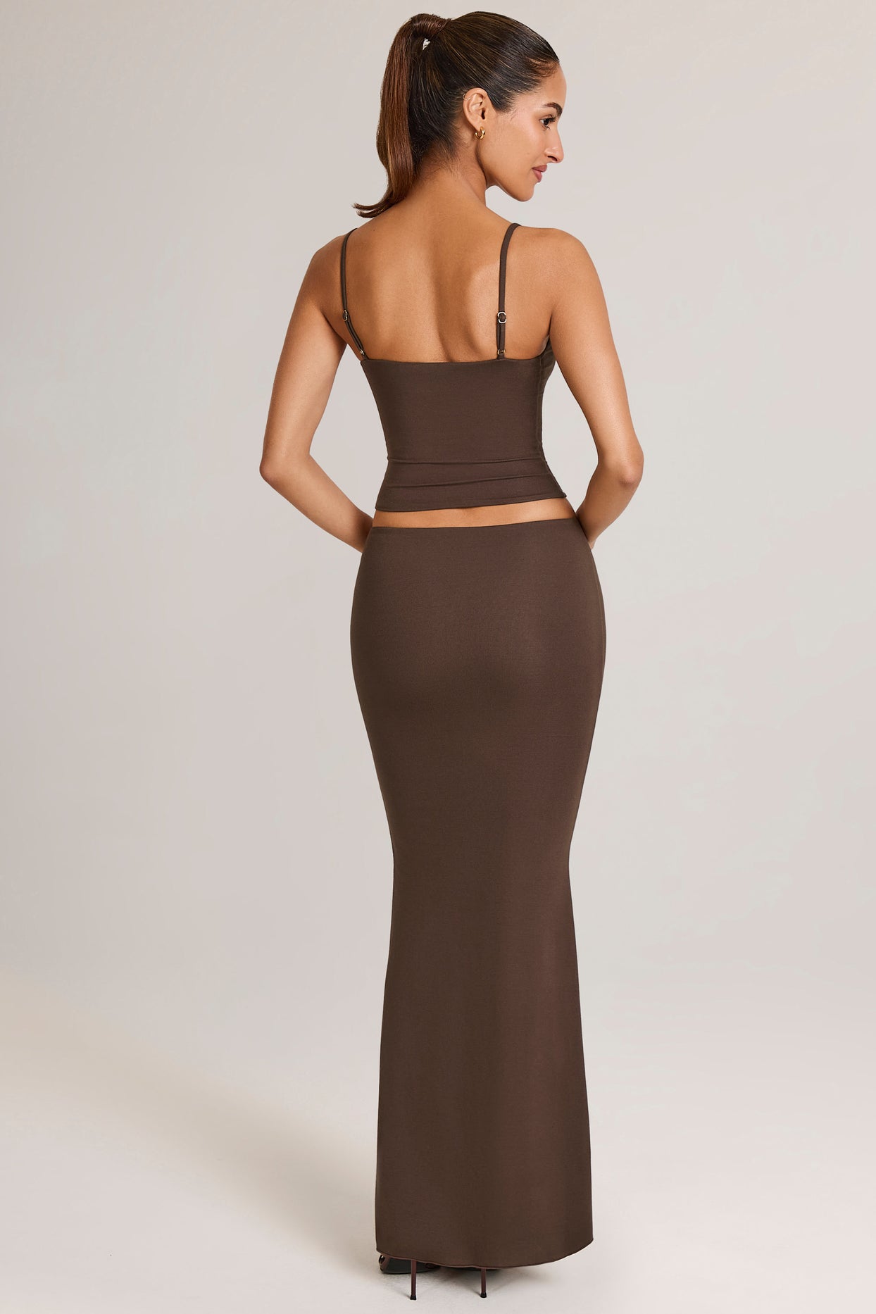 Modal Mid-Rise Fishtail Maxi Skirt in Chocolate Brown - 2