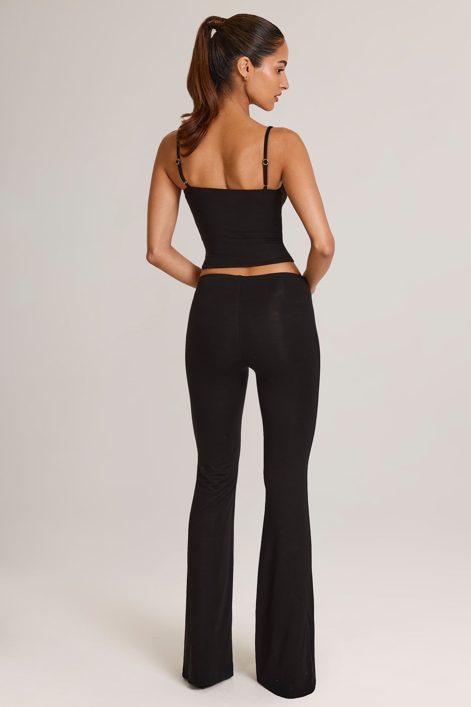 Modal Mid-Rise Flared Trousers in Black - 2