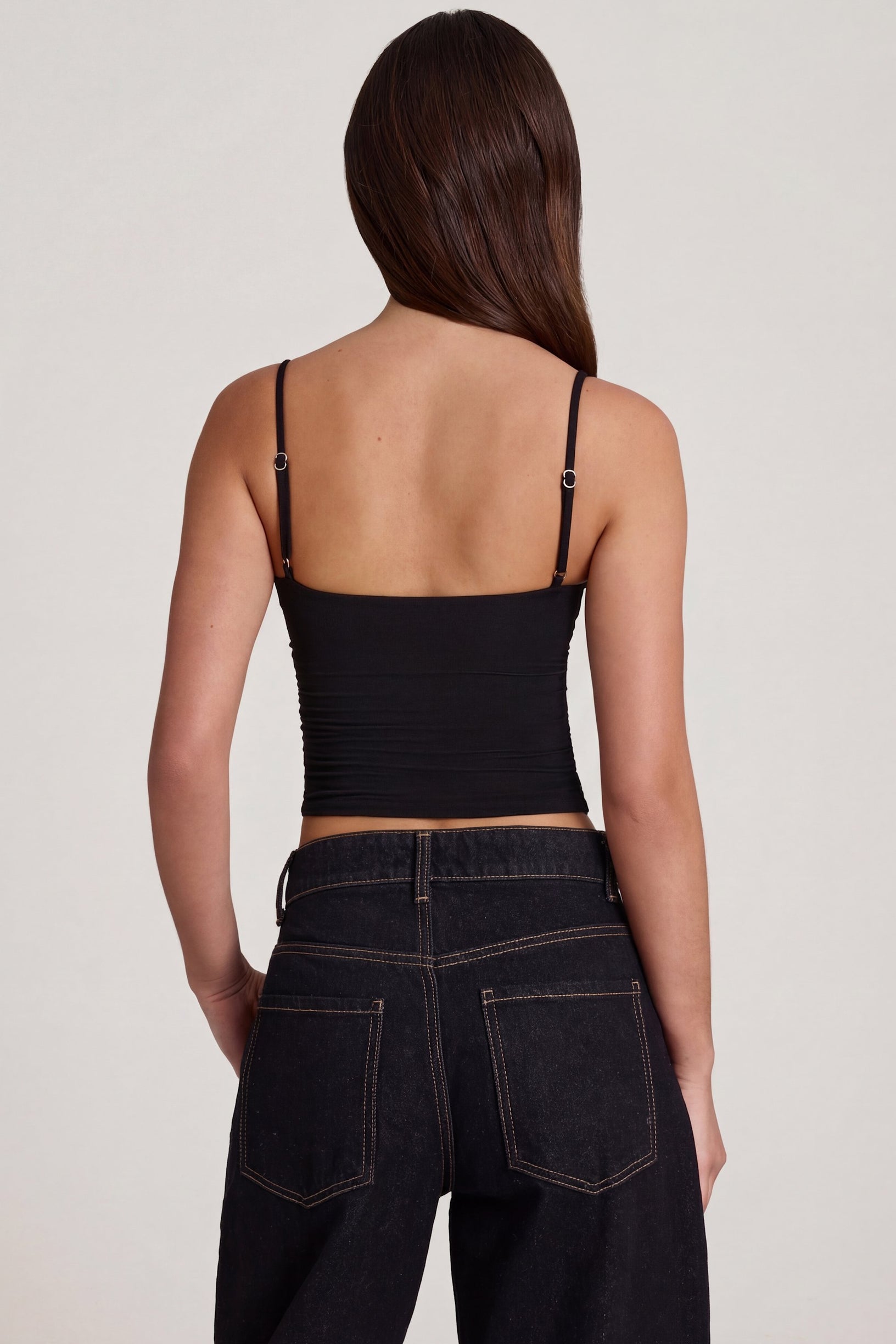 Modal Underwired Camisole Ruched Top in Black - 2