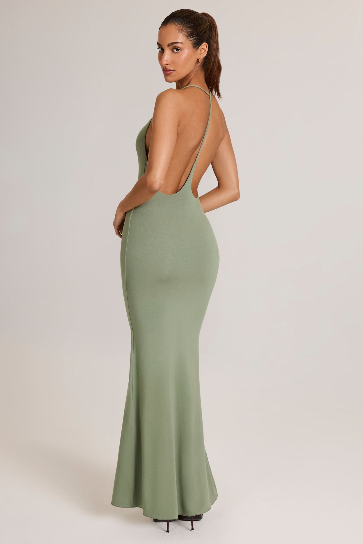 Modal Plunge Backless Maxi Dress in Sage Green