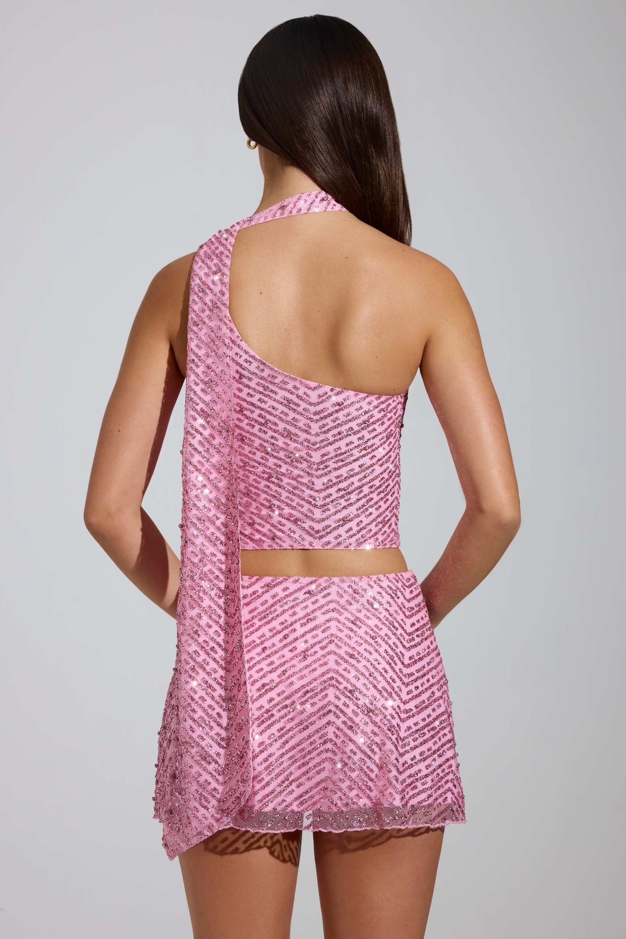 Embellished Low-Rise A-Line Micro Mini Skirt in Pink