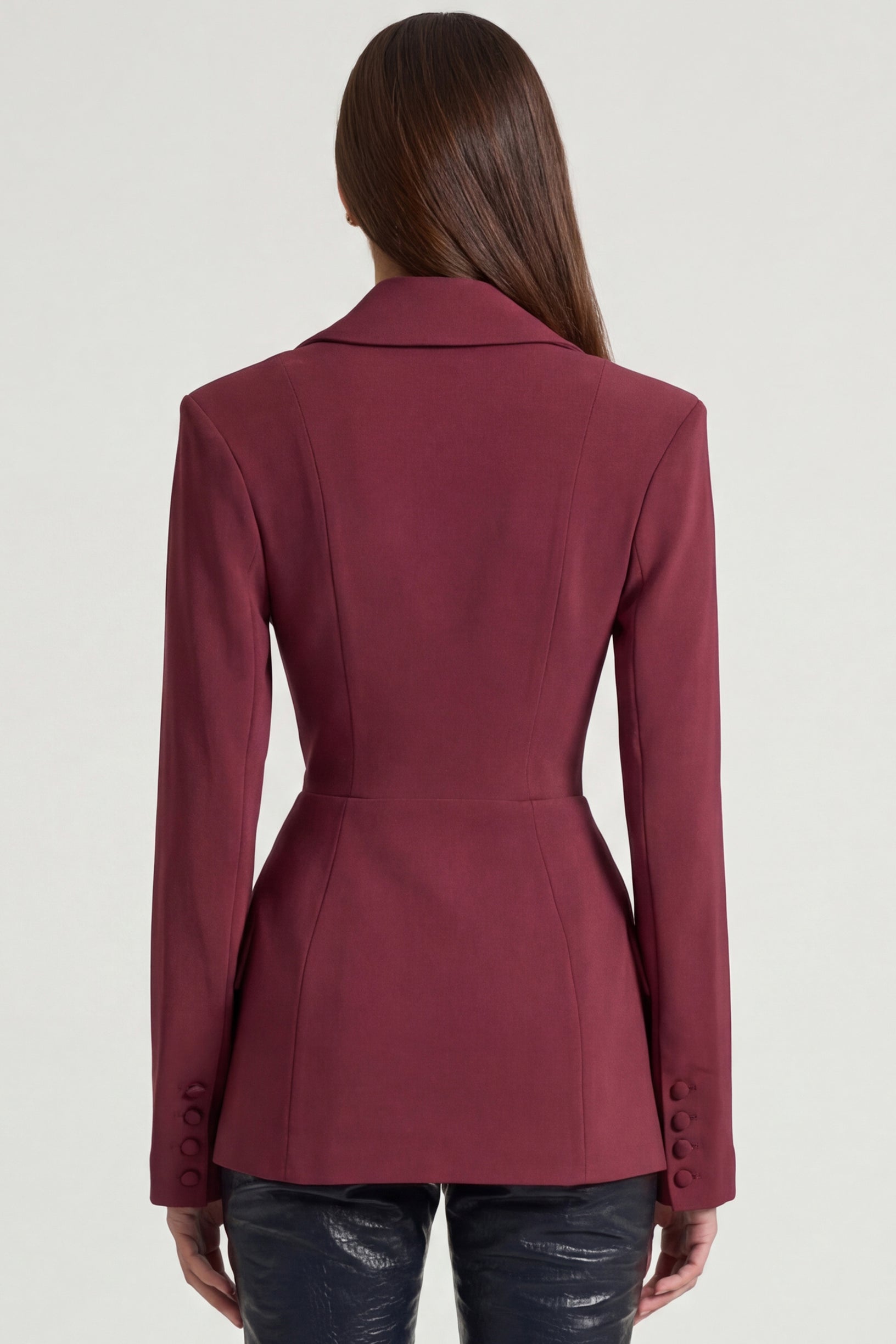 Structured Double-Breasted Blazer in Burgundy - 2