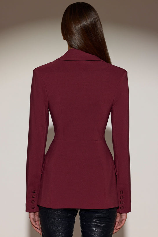 Structured Double-Breasted Blazer in Burgundy