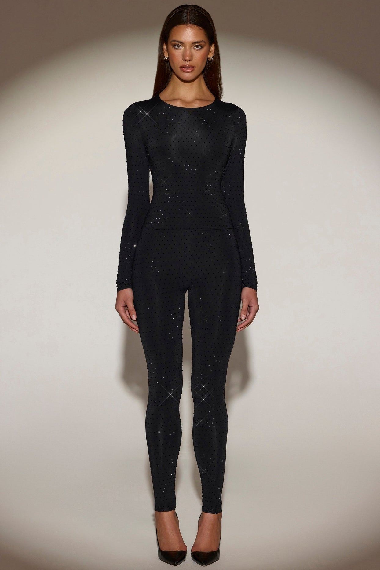 Embellished High-Waisted Leggings in Black