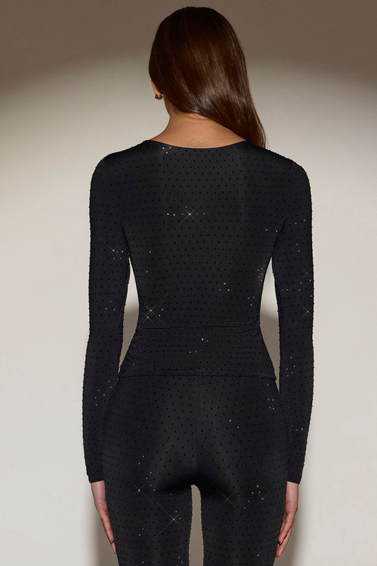 Embellished Long-Sleeve Top in Black