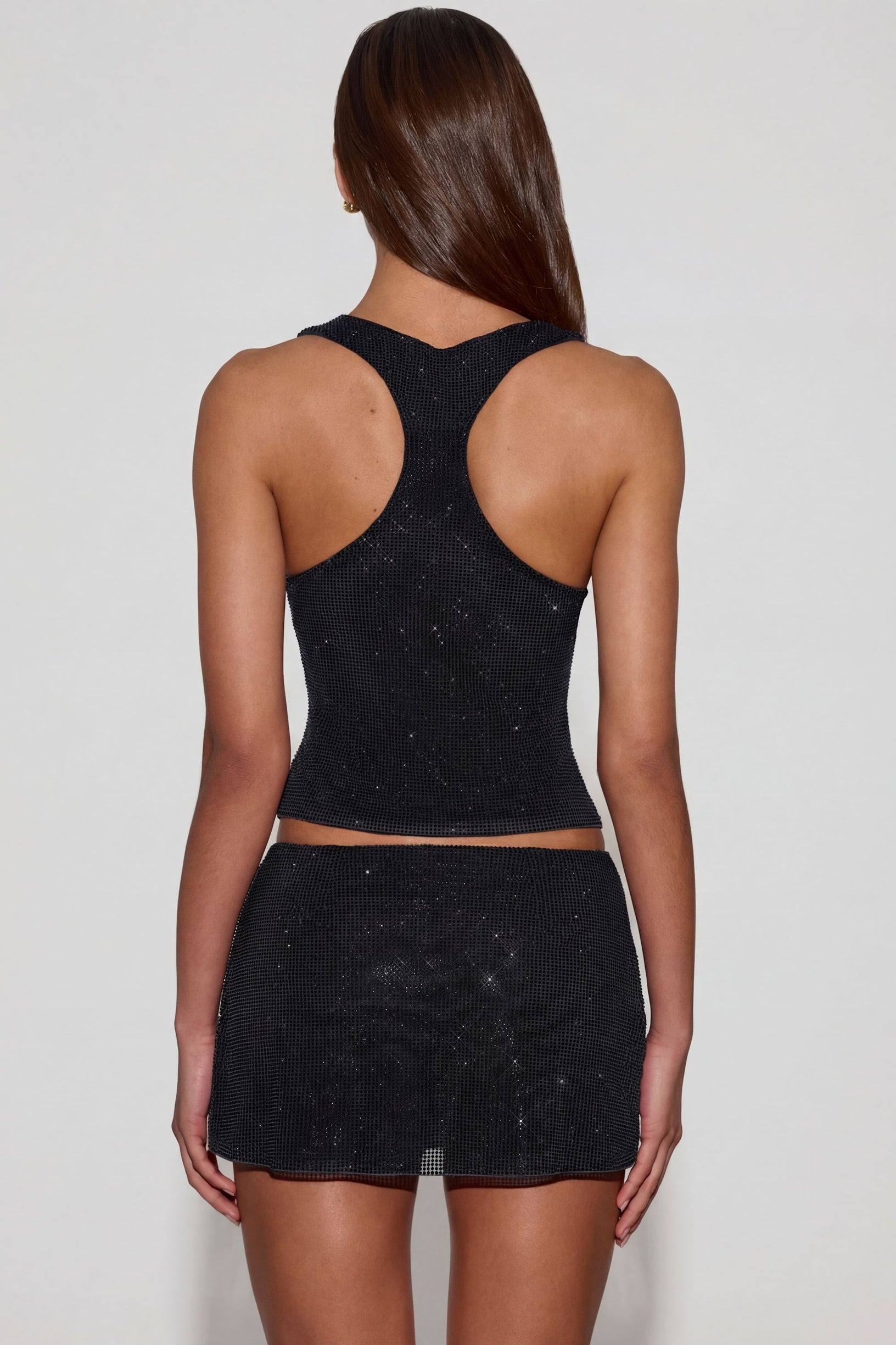 Embellished Jersey Scoop-Neck Racerback Top in Black - 2