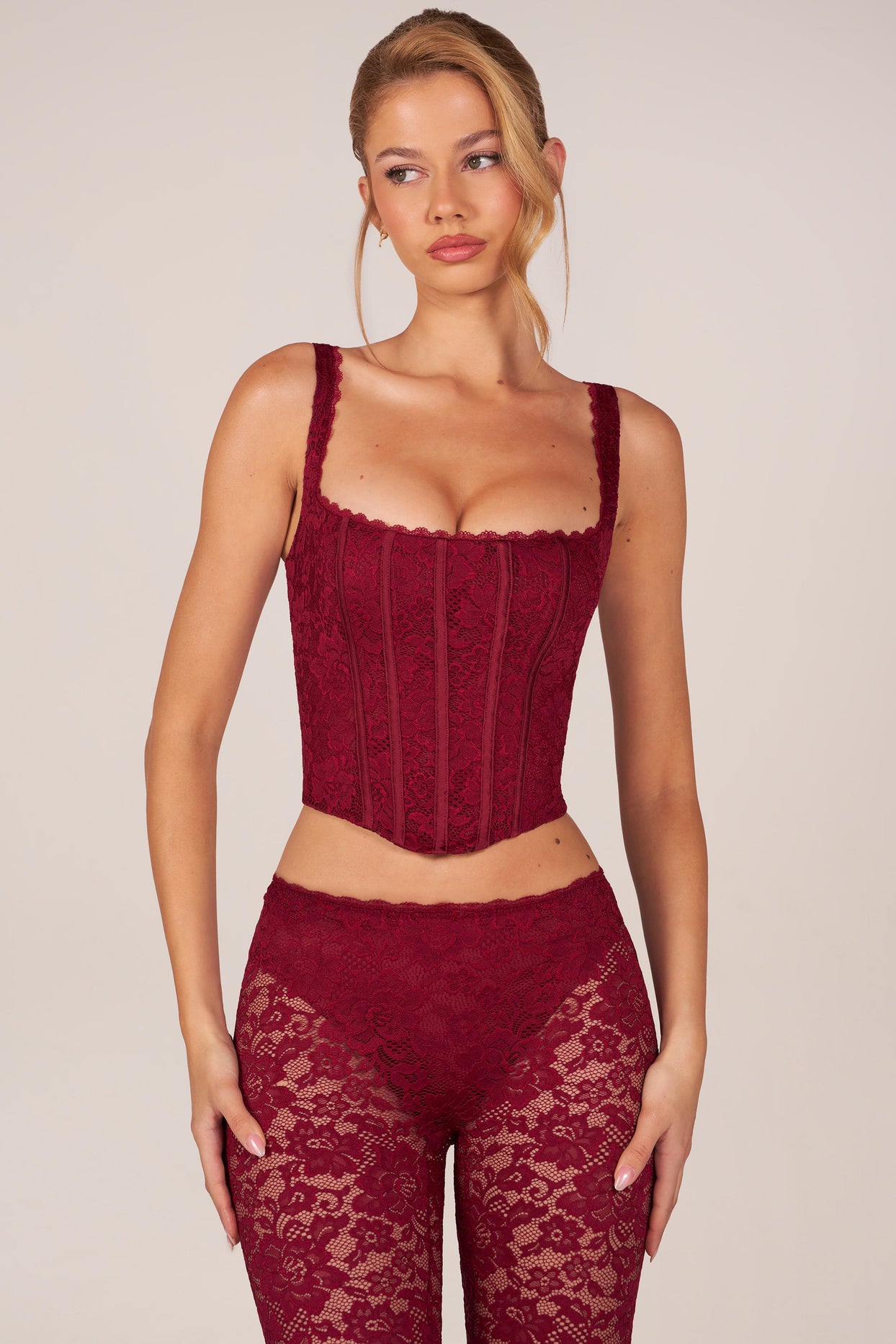 Lace-Up Corset Top in Cherry Red