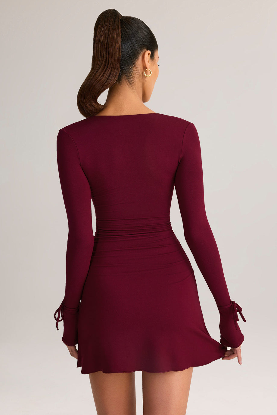Modal Long-Sleeve A-Line Mini Dress in Wine