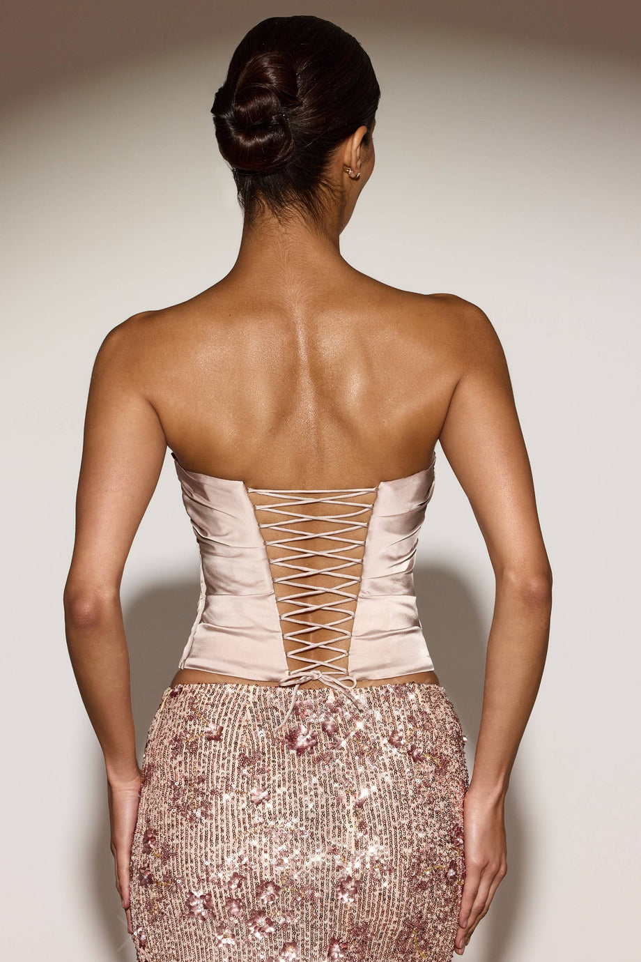 Draped Lace-Up Corset Top in Gold