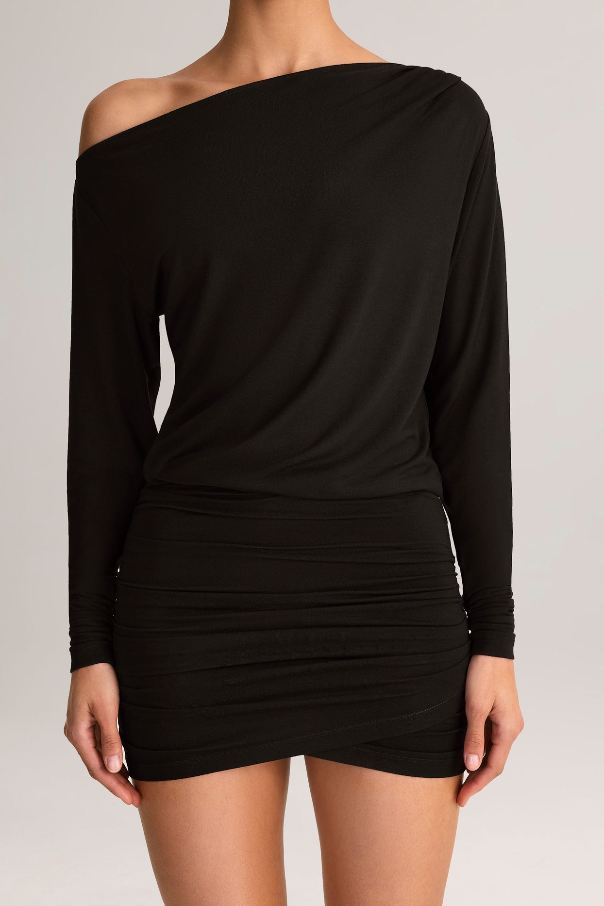 Modal Off-Shoulder Mini Dress in Black