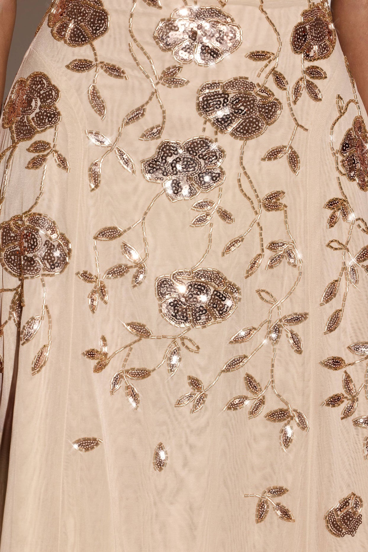 Embellished Asymmetric Midaxi Dress in Pale Gold