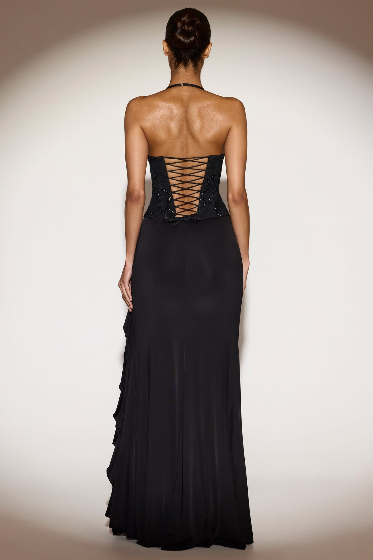 Miravie Embellished Cowl-Neck Ruffled Maxi Dress in Black | Oh Polly Miravie Embellished Cowl-Neck Ruffled Maxi Dress in Black | Oh Polly