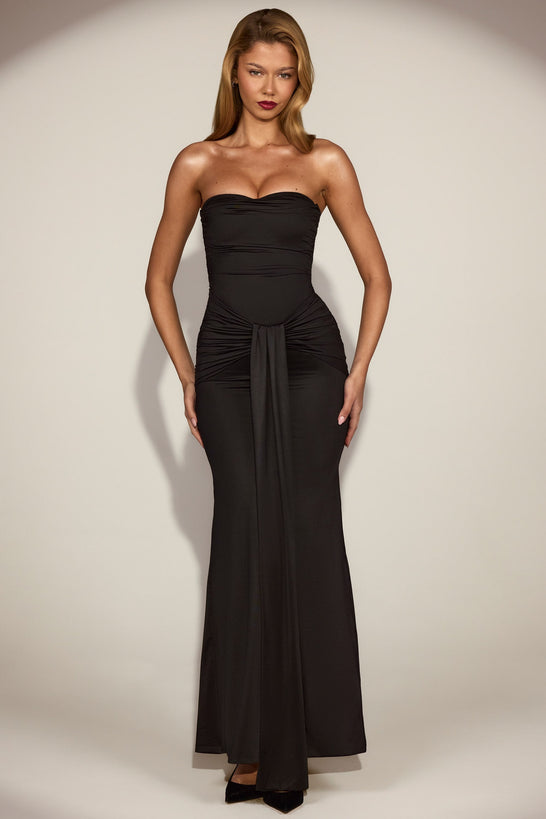 Draped Bandeau Peekaboo Gown in Black