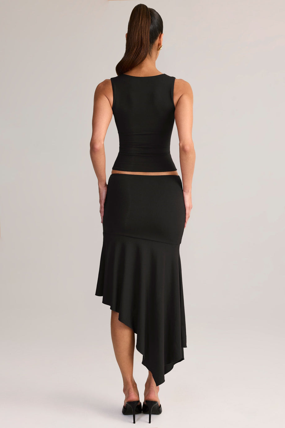Modal Asymmetric Low-Rise Midaxi Skirt in Black