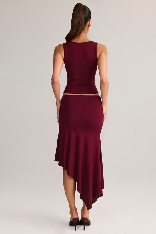 Modal Asymmetric Low-Rise Midaxi Skirt in Wine