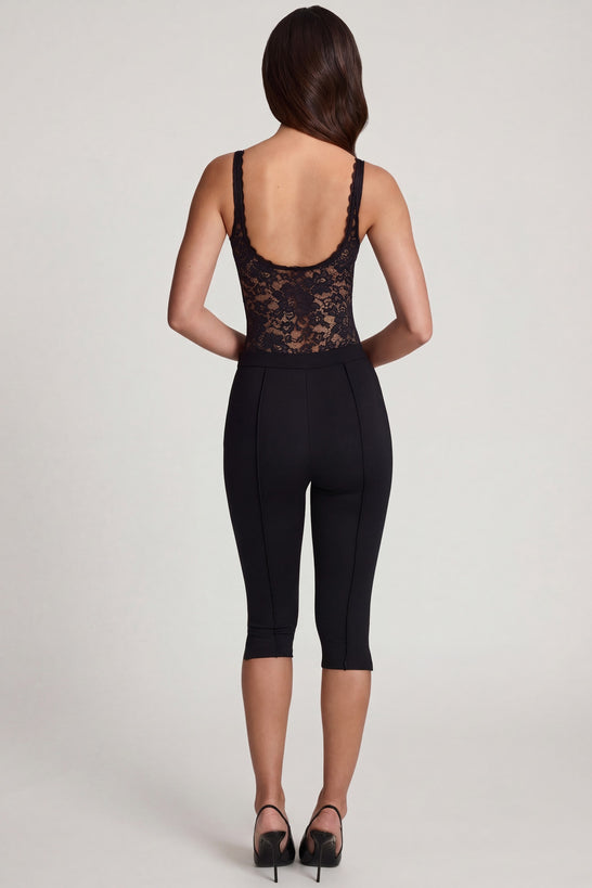 Oh Polly's Roberta wearing the Giuliana Leggings in Black Pointelle fabric perfect for gym workouts