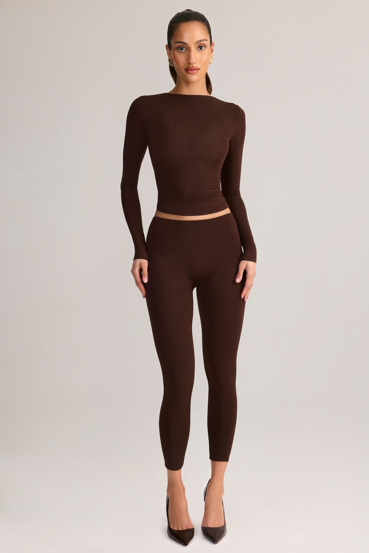 Modal Mid-Rise Leggings in Chocolate Brown