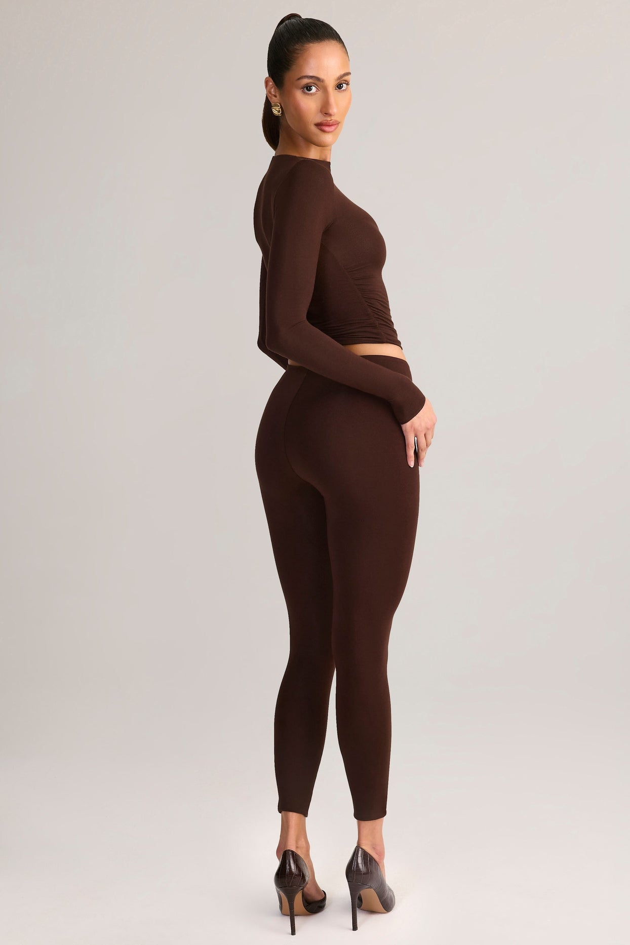 Modal Mid-Rise Leggings in Chocolate Brown