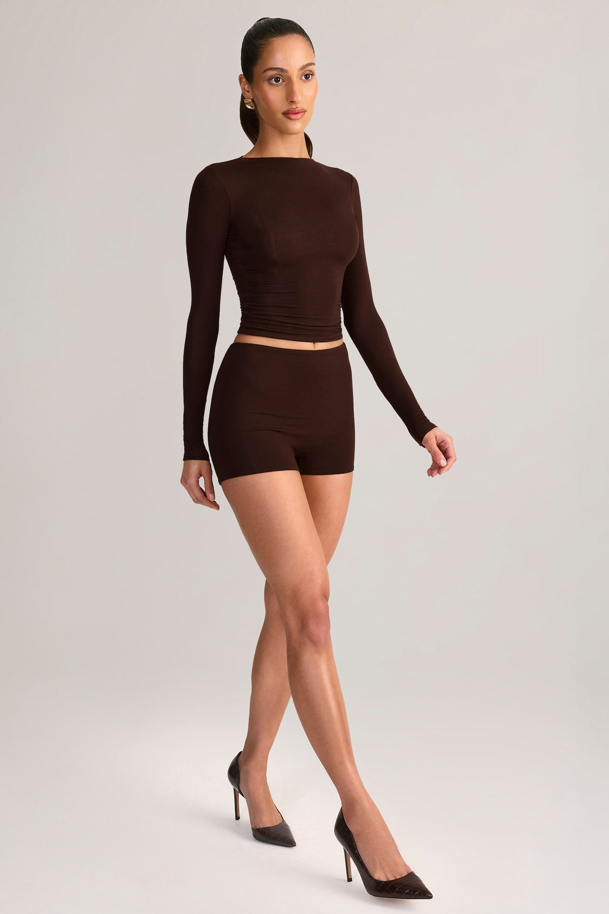 Modal High-Rise Shorts in Chocolate Brown