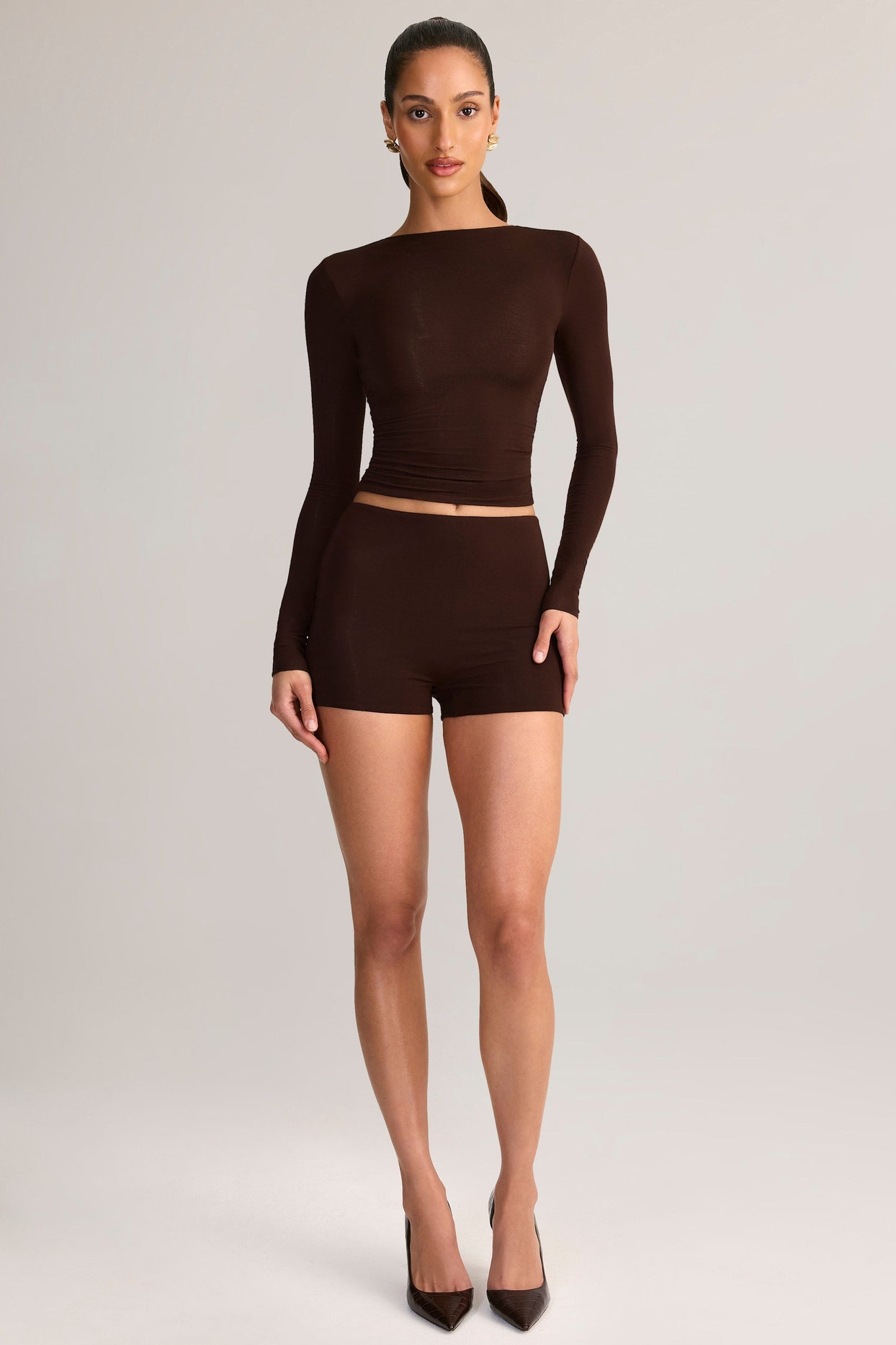 Modal High-Rise Shorts in Chocolate Brown