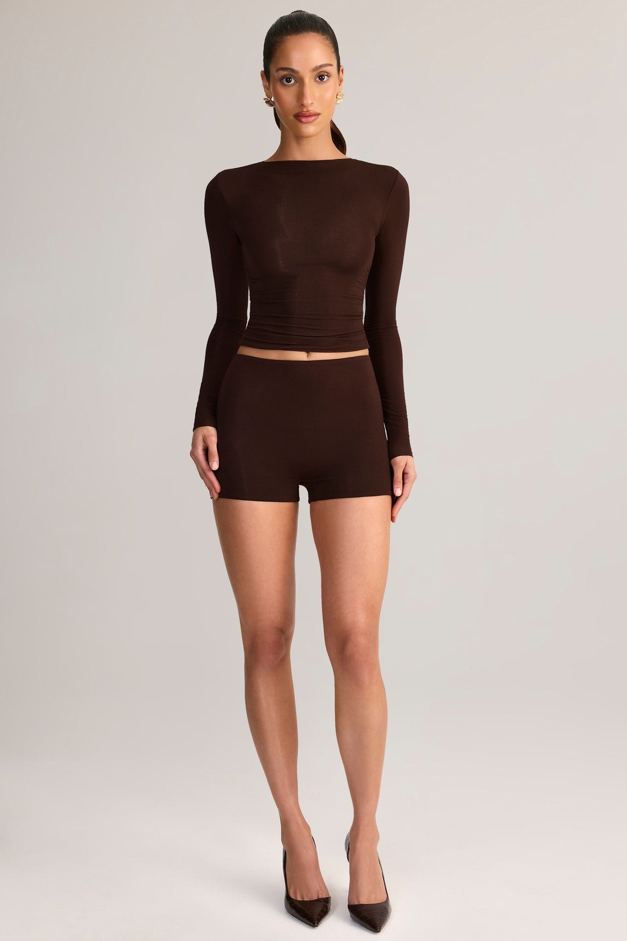 Modal High-Rise Shorts in Chocolate Brown